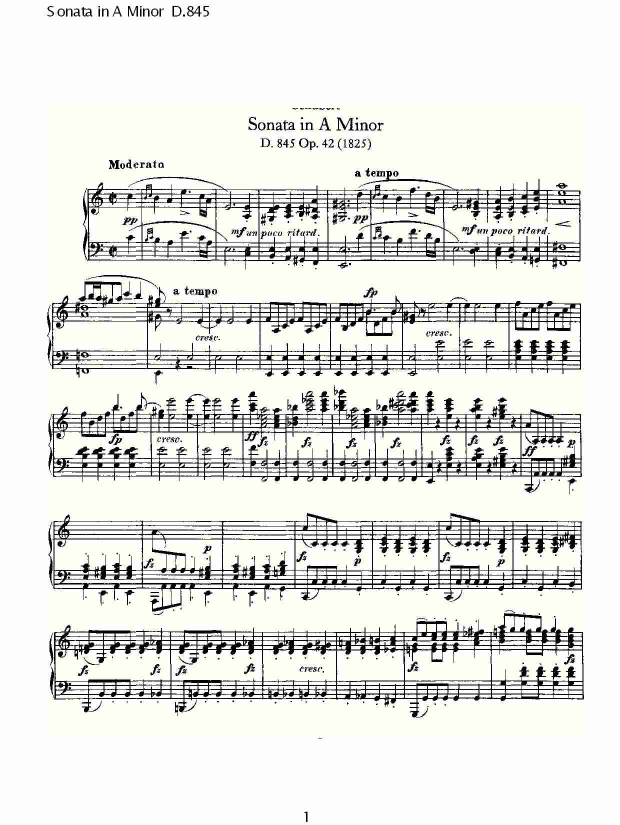Sonata in A Minor D.845 A小调奏鸣曲D.845（一）总谱（图1）