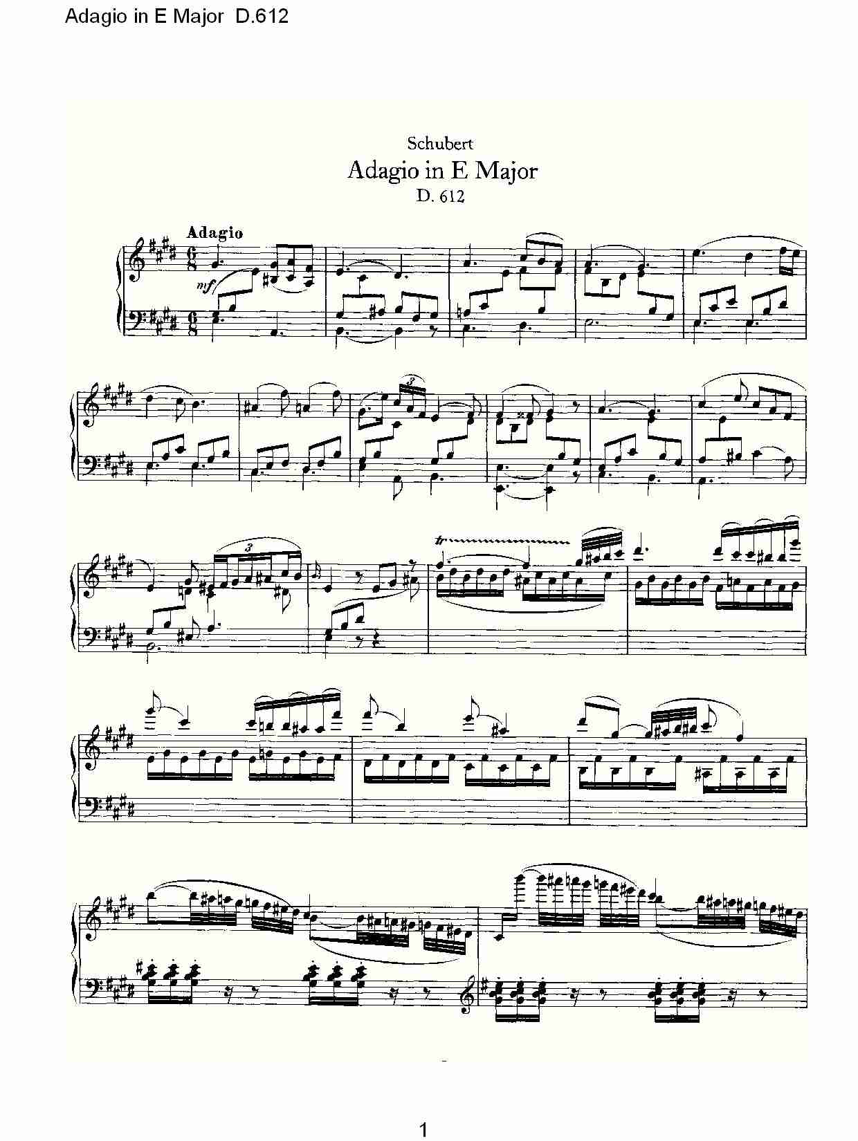 Adagio in E Major D.612    E大调柔板D.612总谱（图1）