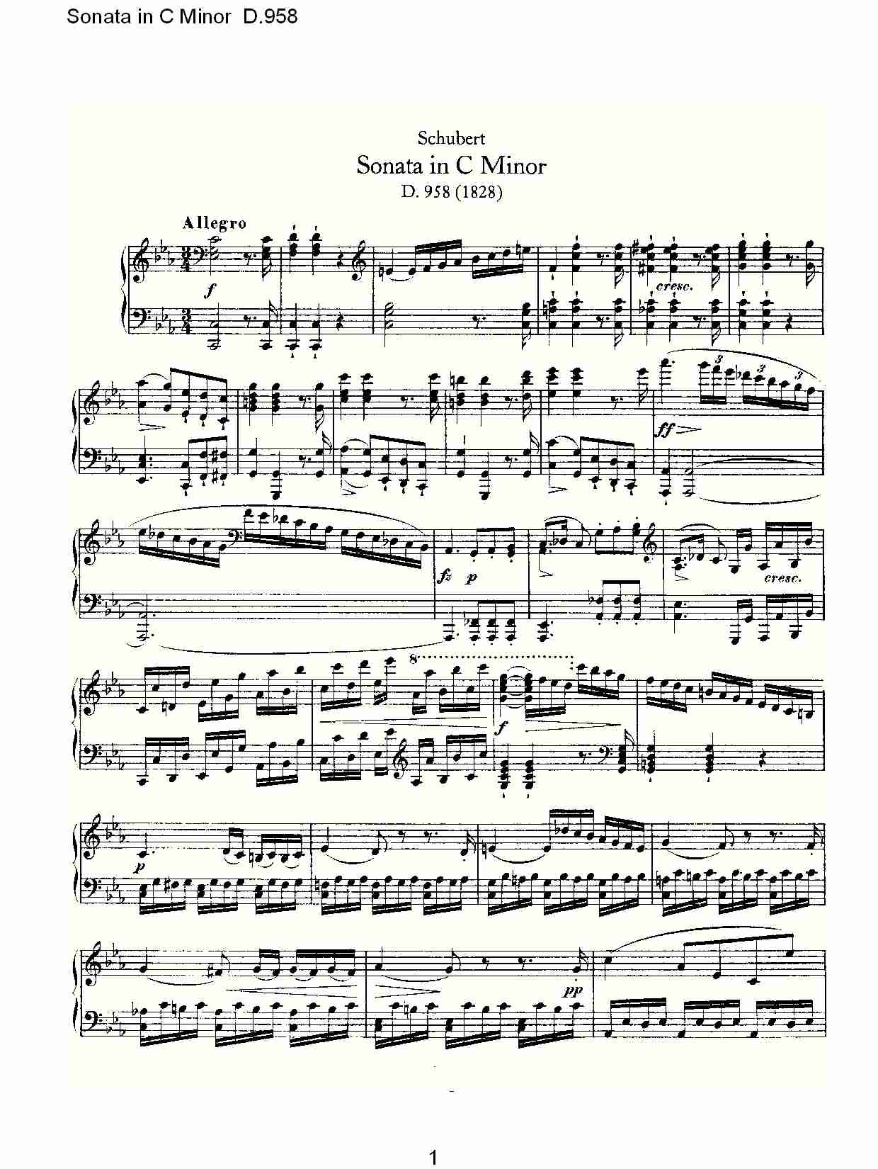 Sonata in C Minor D.958  C小调奏鸣曲D.958（一）总谱（图1）