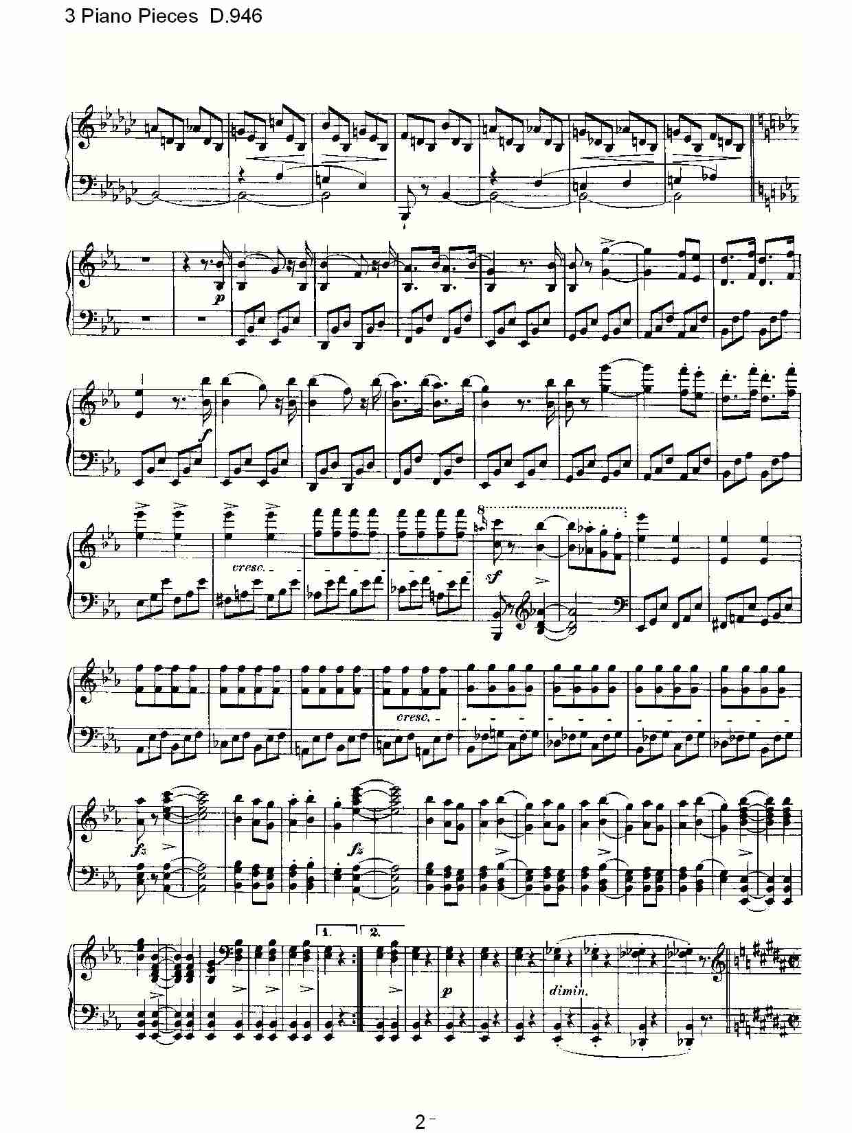 3 Piano Pieces D.946   钢琴三联奏D.946（一）总谱（图2）