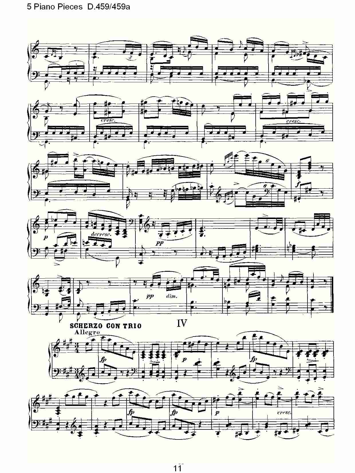 5 Piano Pieces D.459/459a    钢琴五联奏D.459/459a（三）总谱（图1）