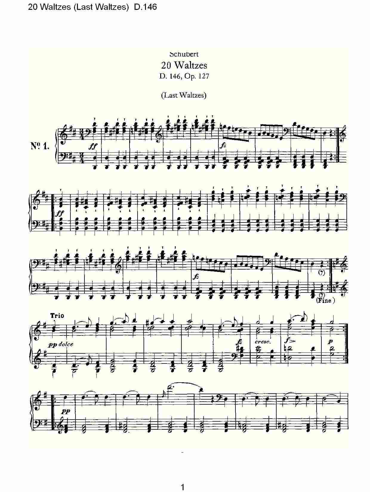 20华尔兹舞曲（终结华尔兹舞曲）D.146（一）总谱（图1）