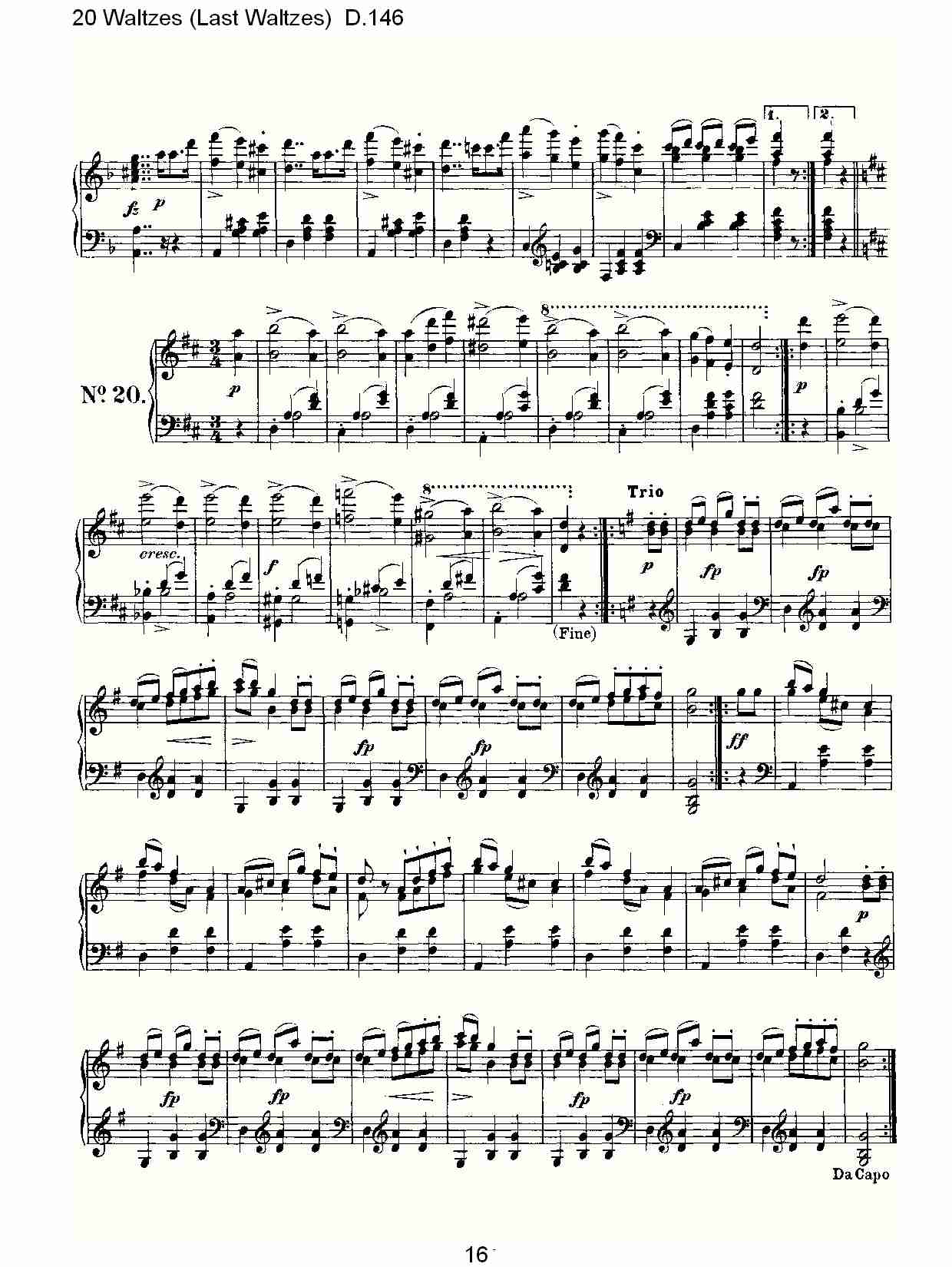 20华尔兹舞曲（终结华尔兹舞曲）D.146（四）总谱（图1）