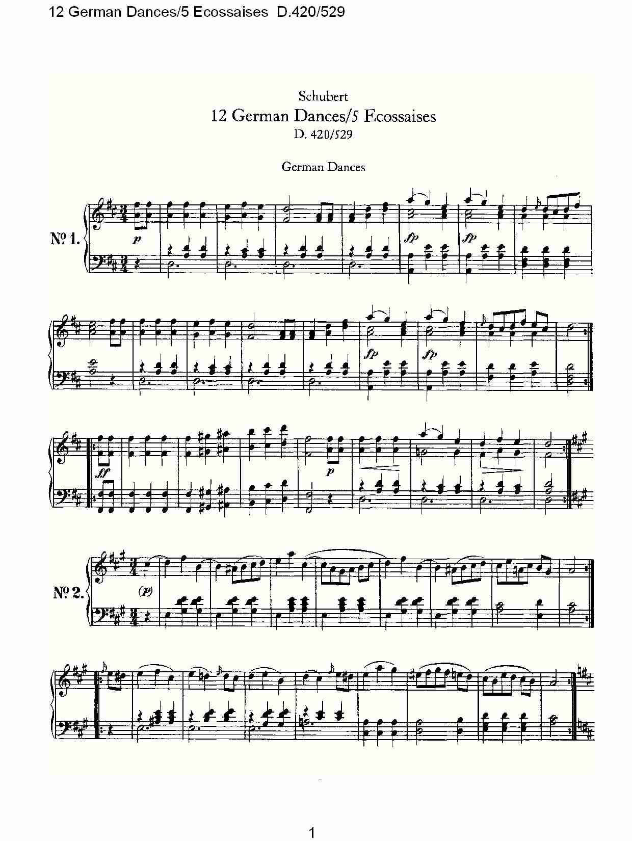 12德国舞曲/5 Ecossaises  D.420/529（一）总谱（图1）