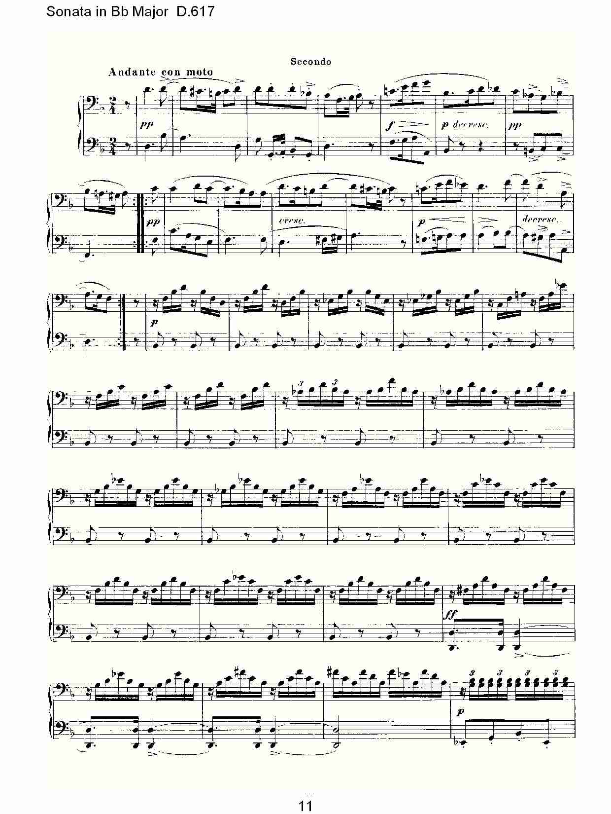Sonata in Bb Major D.617  Bb大调奏鸣曲D.617（三）总谱（图1）