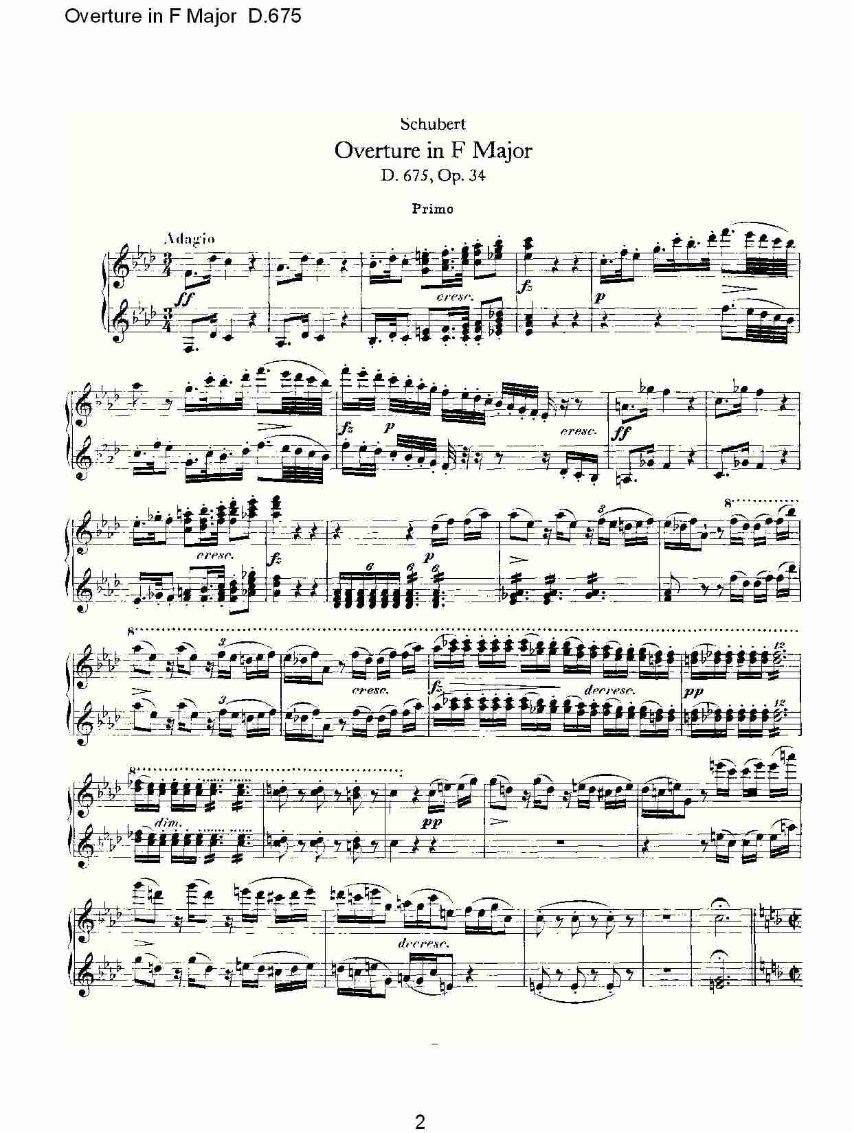 Overture in F Major D.675   Ｆ大调序曲 D.675（一）总谱（图2）