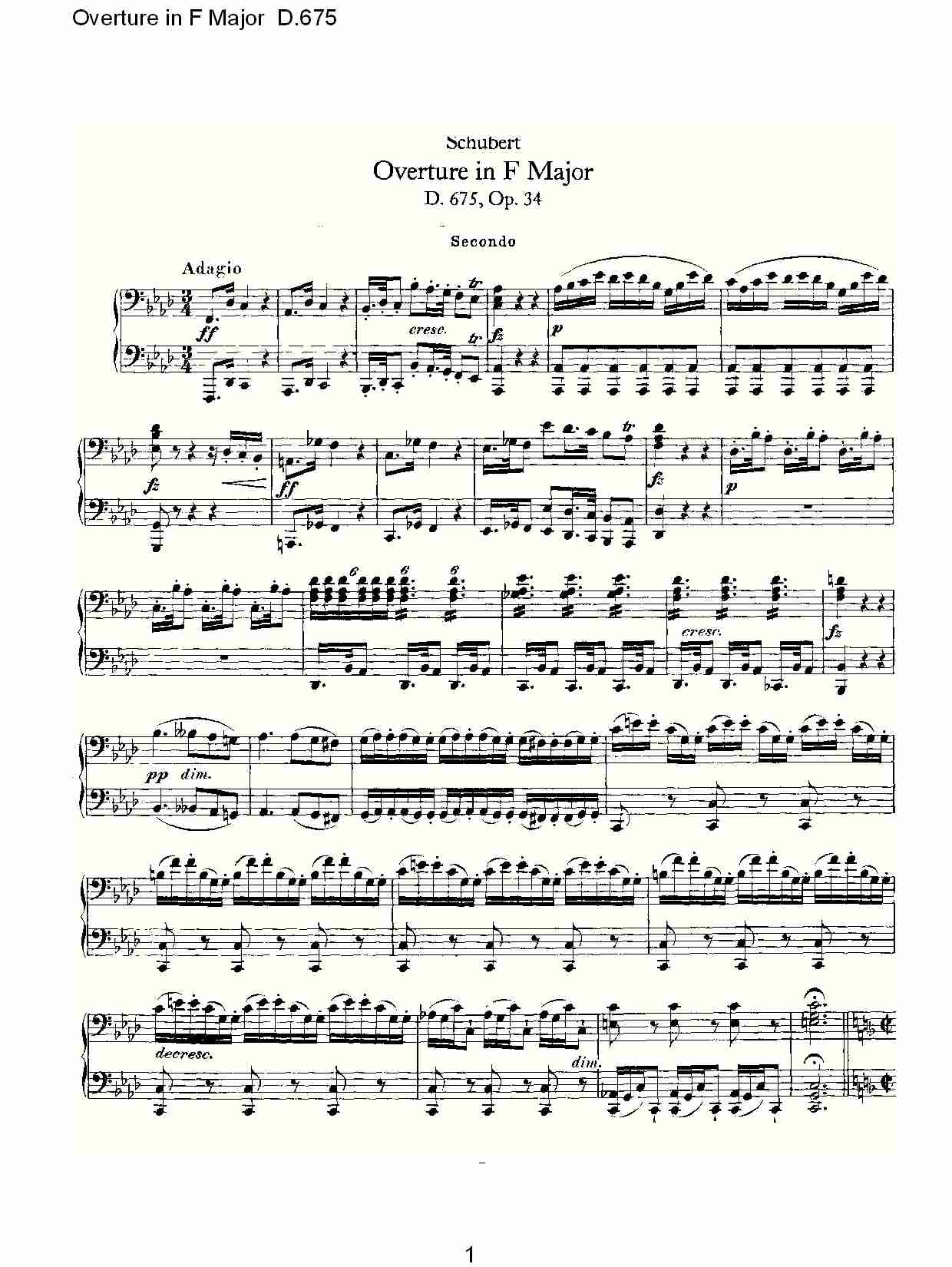 Overture in F Major D.675   Ｆ大调序曲 D.675（一）总谱（图1）