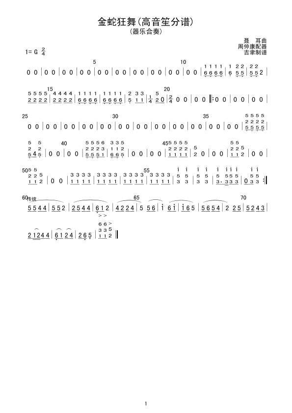 金蛇狂舞(高音笙分谱)总谱（图1）