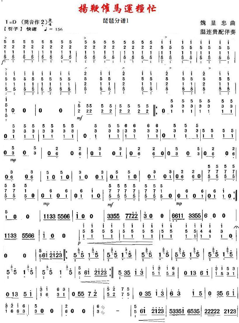 扬鞭催马运粮忙之琵琶分谱1总谱（图1）