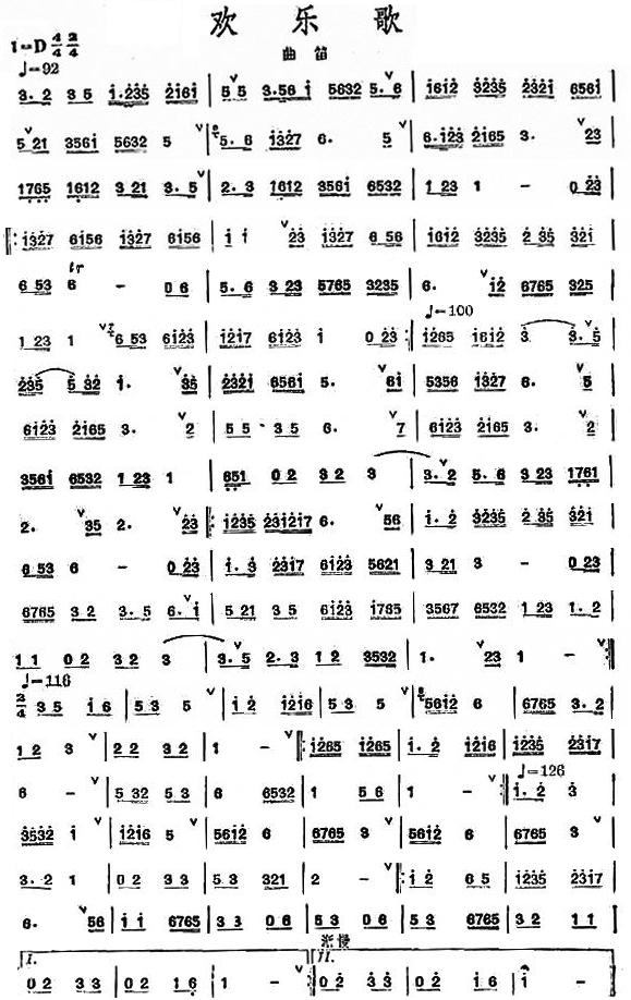 欢乐歌之曲笛分谱总谱（图1）