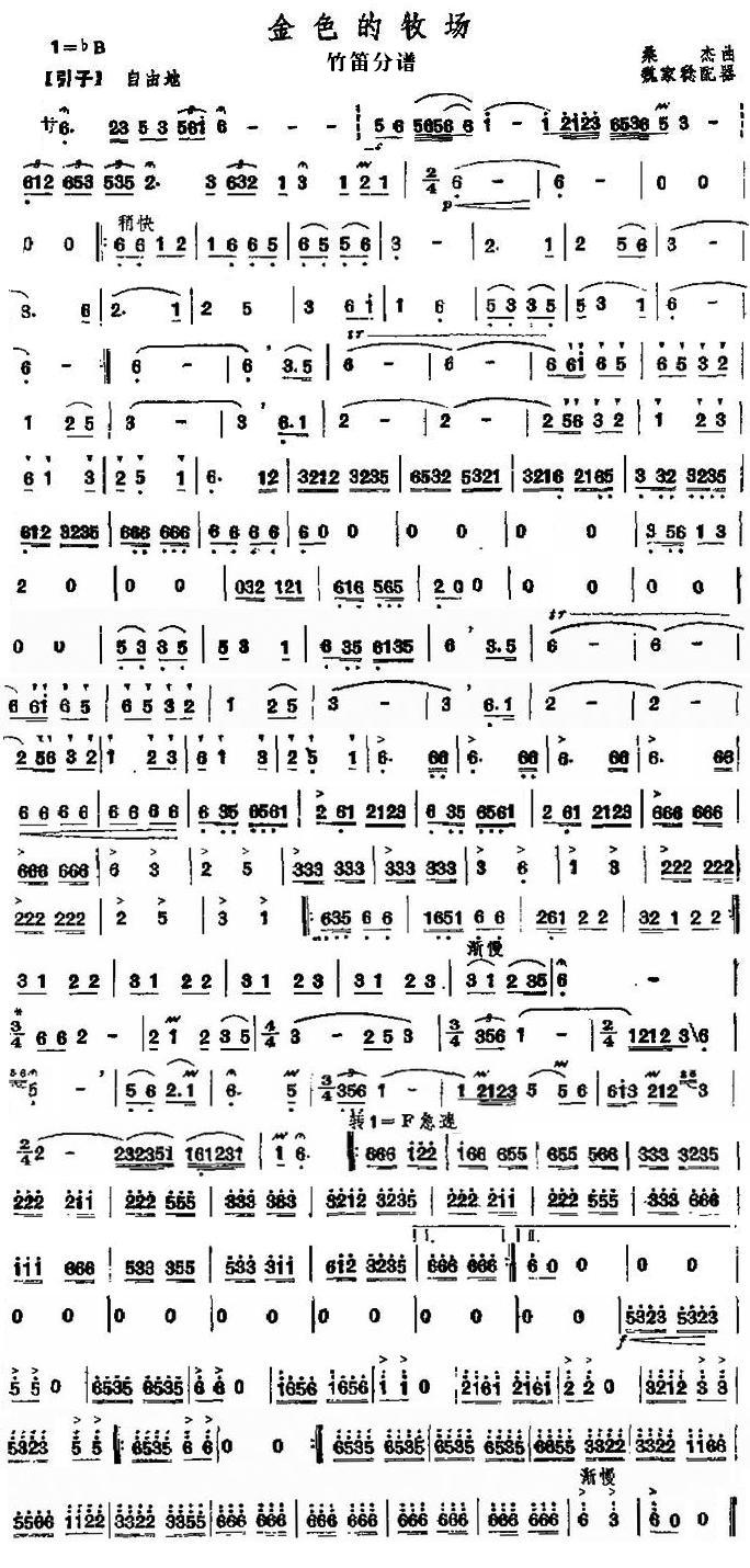金色的牧场竹笛分谱总谱（图1）