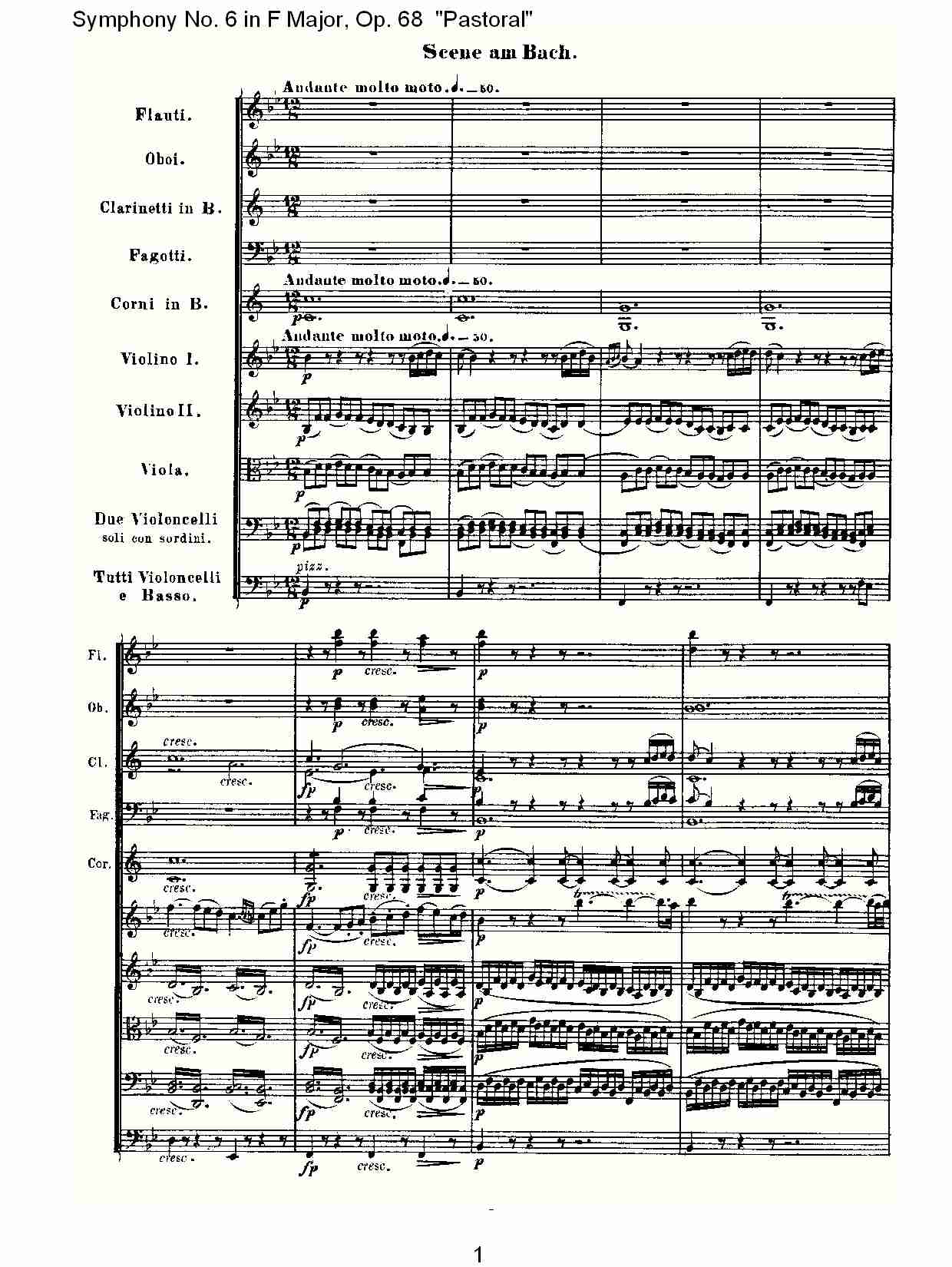 F大调第六交响曲 Op.68 “田园” 第二乐章总谱（图1）