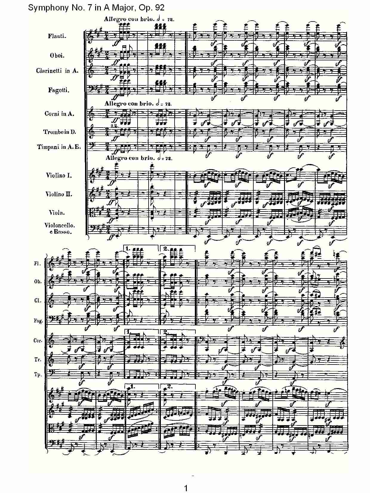 A大调第七交响曲 Op.92 第四乐章总谱（图1）
