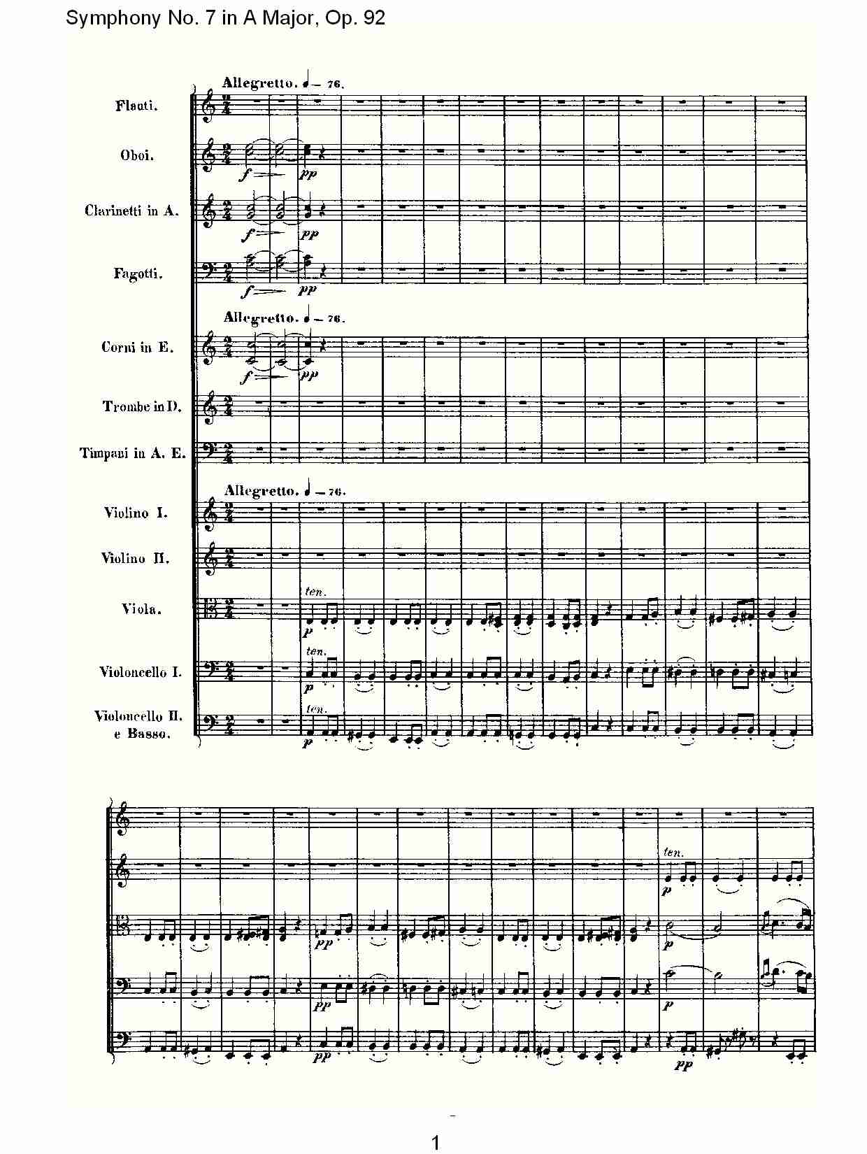 A大调第七交响曲 Op.92 第二乐章总谱（图1）