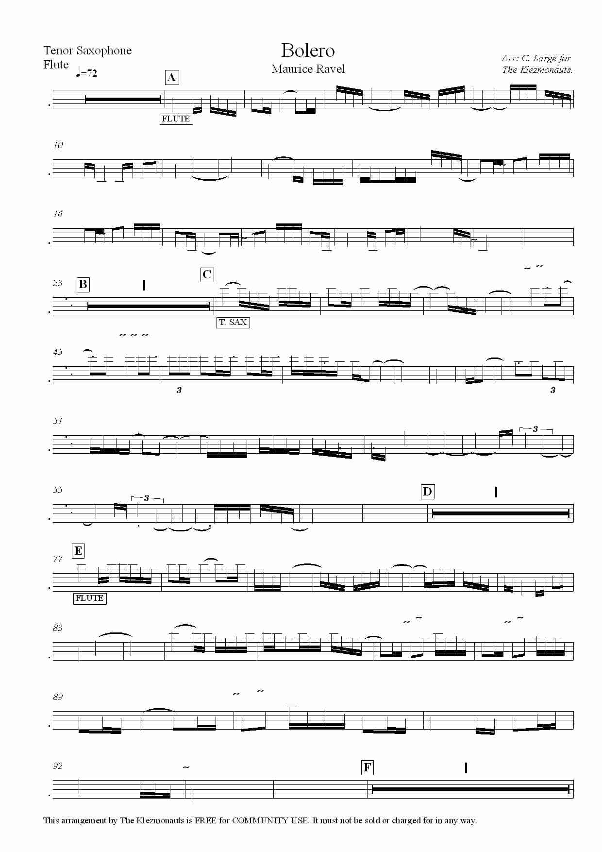 波莱罗舞曲 -(【法】拉威尔) 次中萨克斯管与长笛分谱总谱（图1）