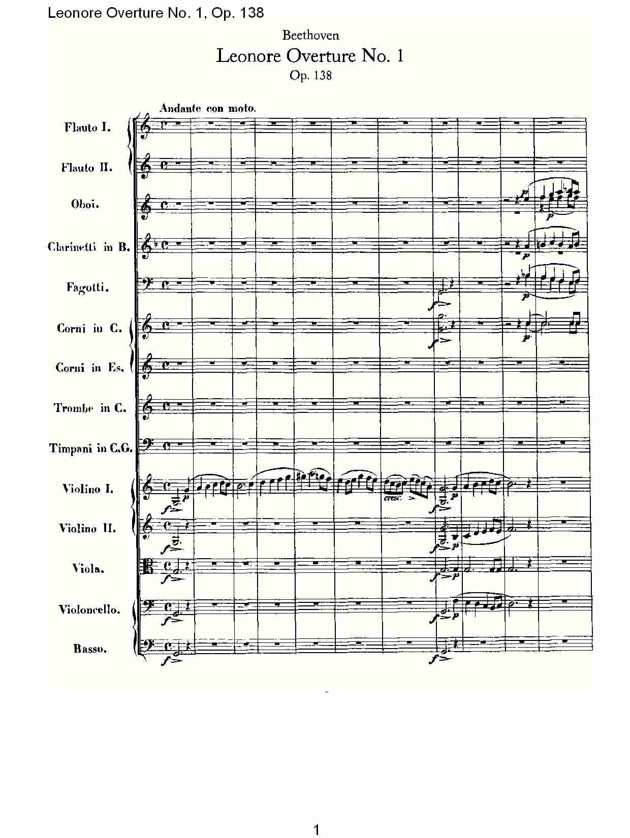 Leonore Overture No.1, Op. 138　（一）总谱（图1）