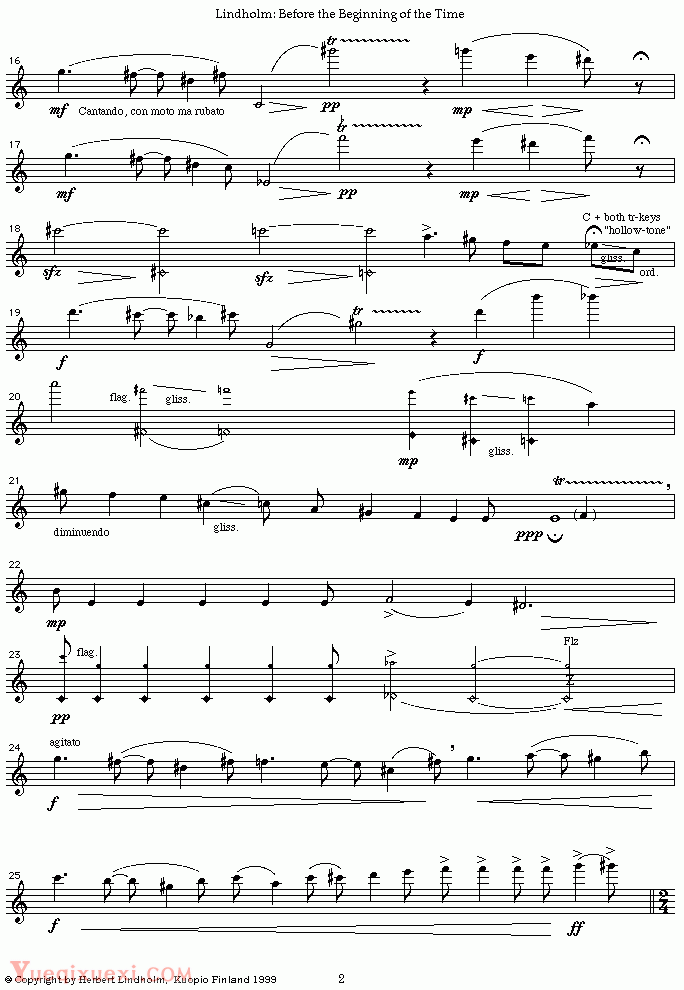 before the beginning of time, for flute alone ,超越时空，芬兰作曲家Herbert Lindholm 作曲。furioso: 强有力地