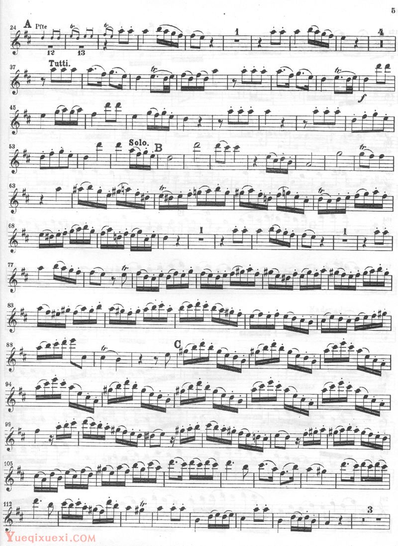 莫扎特D大调第二长笛协奏曲长笛分谱