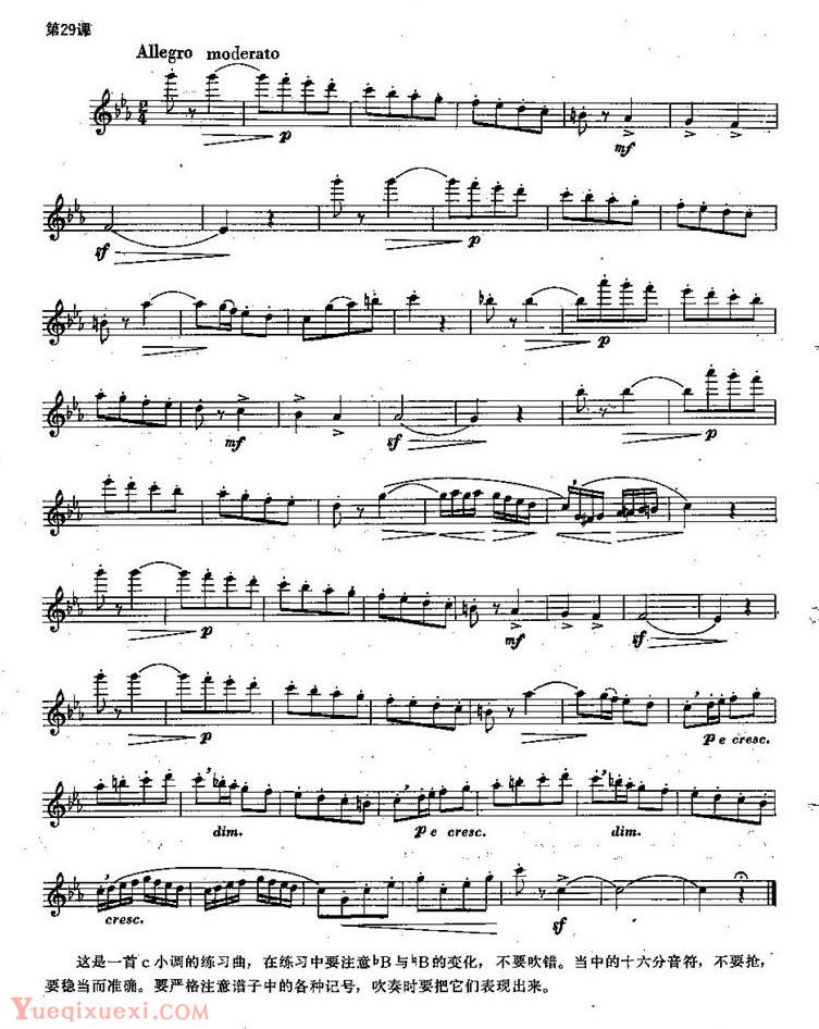 长笛练习曲100课：第29课 c小调的练习曲