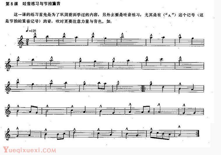 长笛练习曲100课：第8课 吐音练习与节拍重音