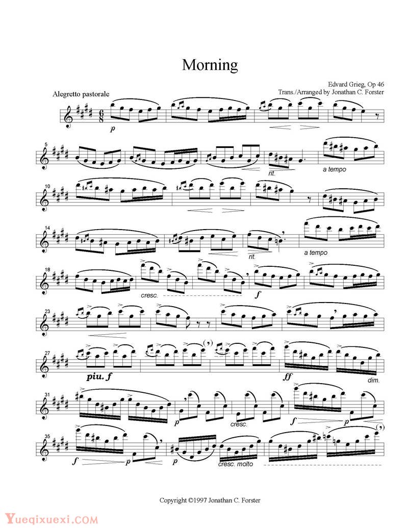  [Morning]，from ＂Peer Gynt＂ flute sheet music,Edvard Grieg,Op 46