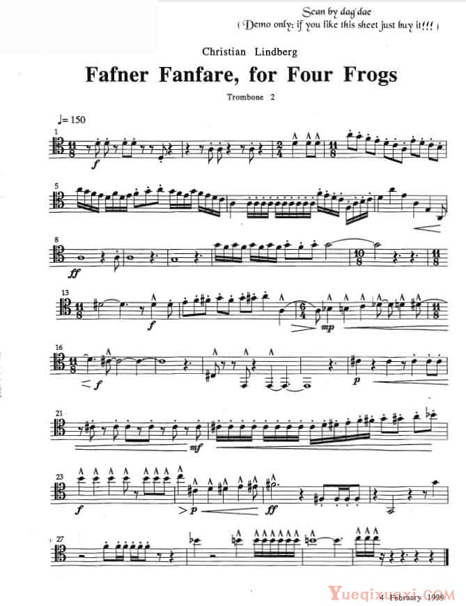 长号四重奏Fafner Fanfare for Four Frogs总分谱
