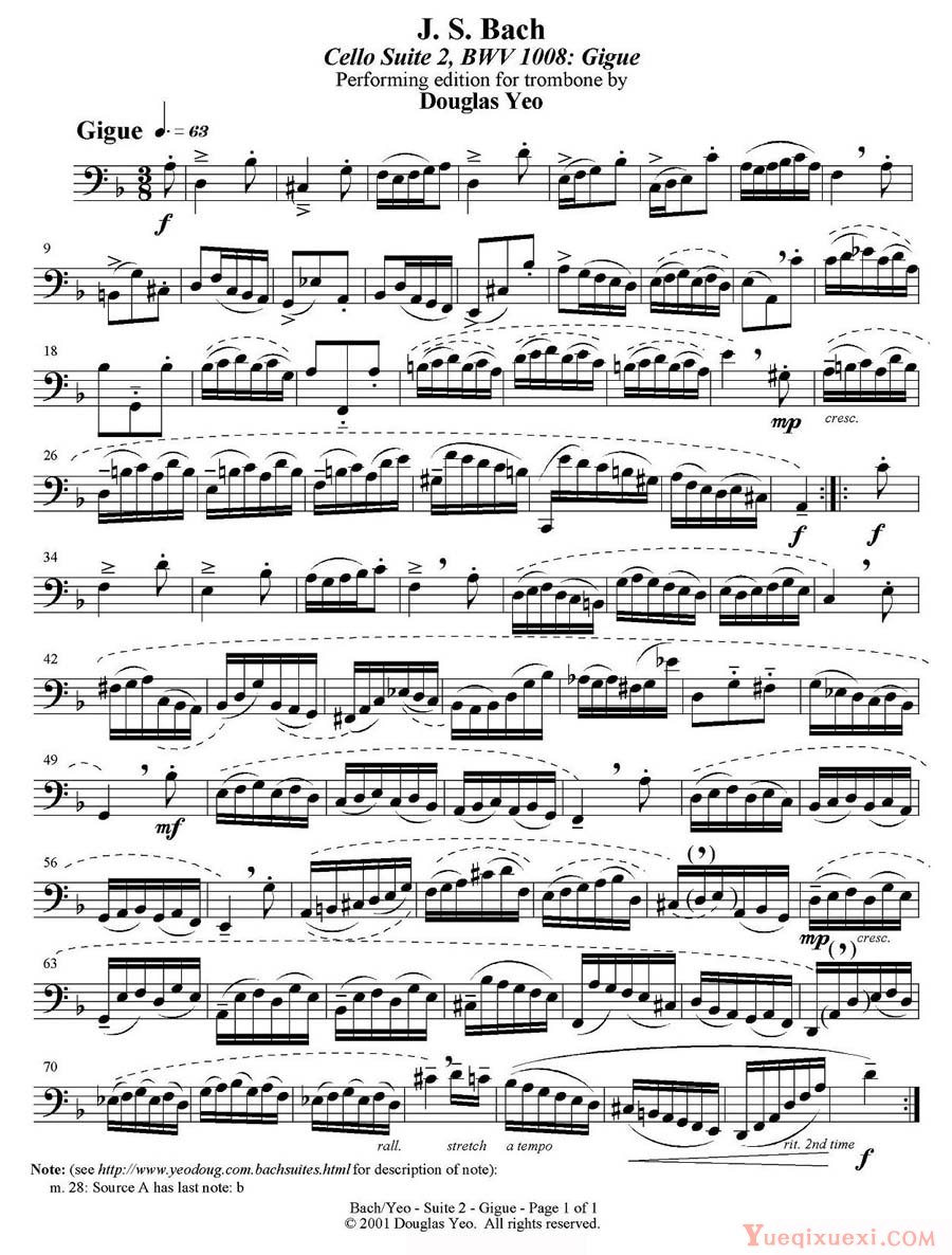 低音长号乐谱Douglas Yeo Gigue吉格舞曲 图片谱