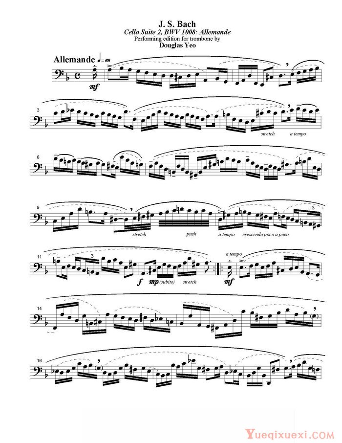 长号谱 BACH Cello Suite For Trombone