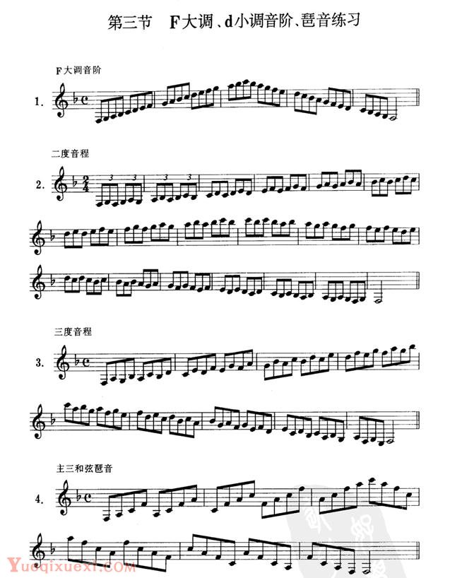 单簧管F大调、d小调音阶、琶音练习
