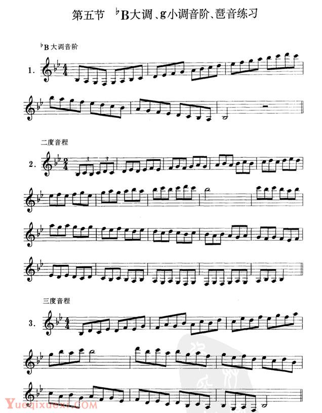 单簧管B大调、g小调音阶、琶音练习