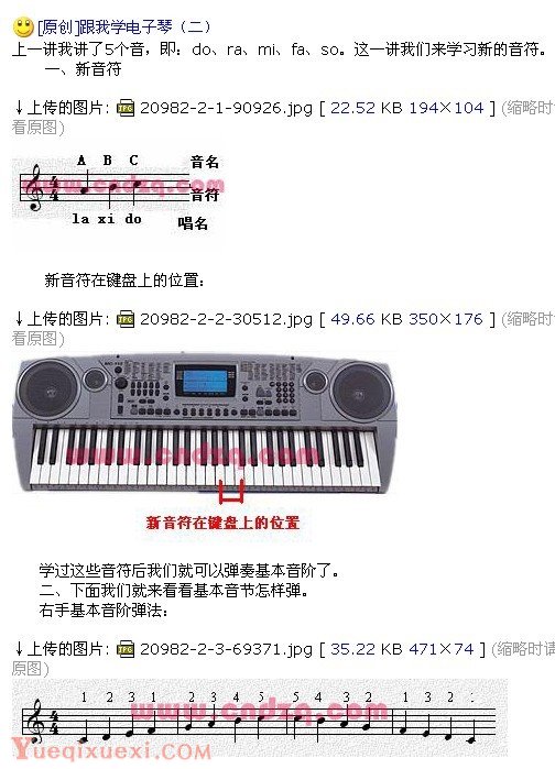 初学电子琴练习曲：音符在键上面的位置