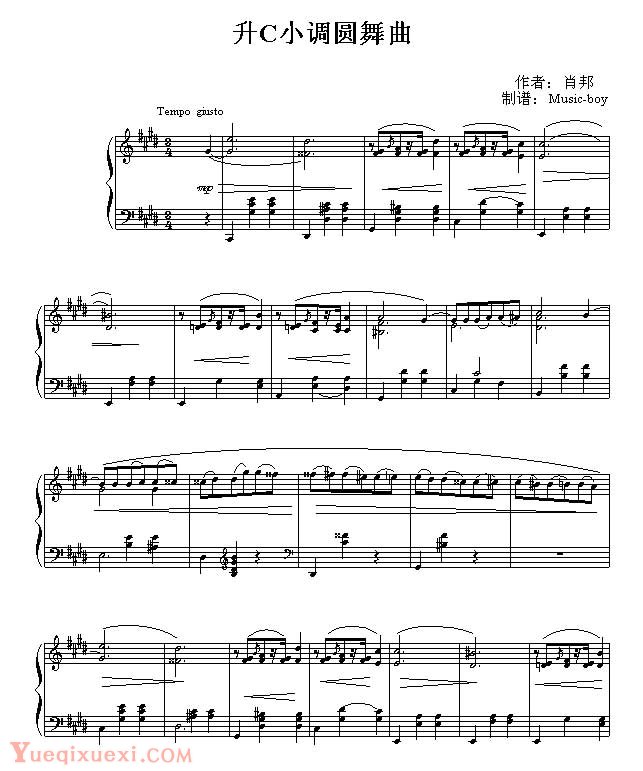 肖邦-chopin 升C小调圆舞曲  钢琴名人名曲谱