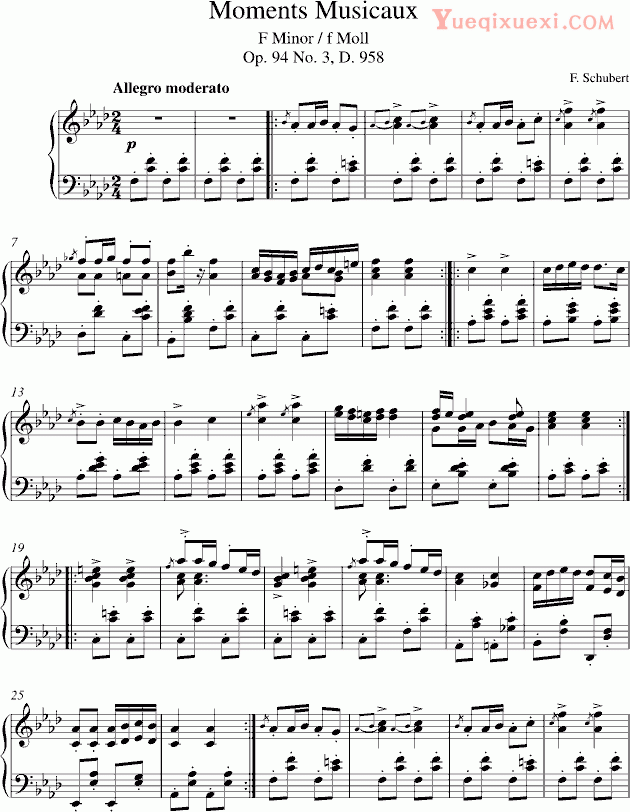 舒伯特 Moments Musicaux（音乐瞬间） 钢琴谱