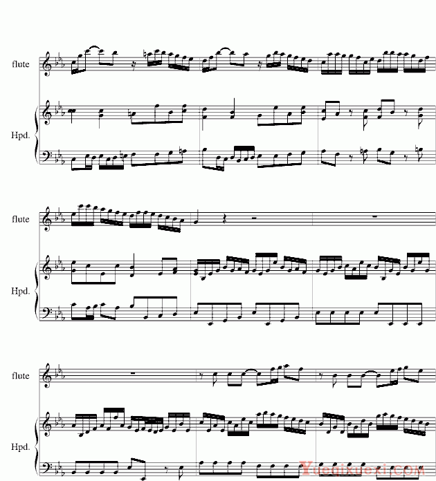 巴赫 P.E.Bach 巴赫羽管键琴协奏曲BWV1031第一乐章 钢琴谱