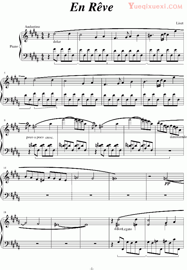 S.207 En Reve（梦后）—李斯特 钢琴谱