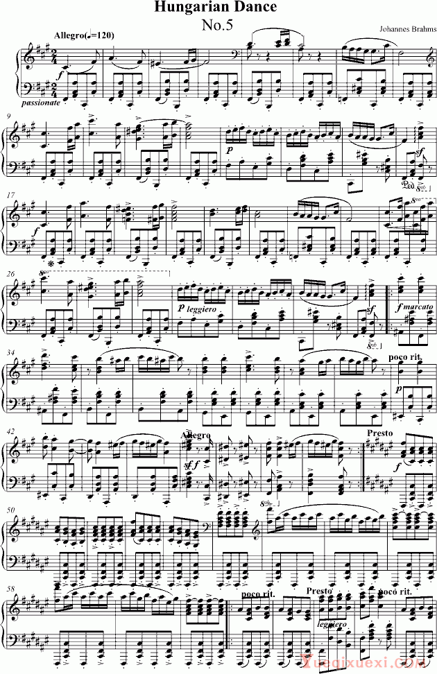 勃拉姆斯 Brahms 匈牙利舞曲第五号钢琴独奏版