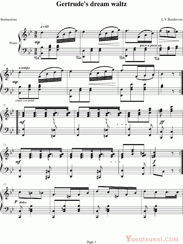 贝多芬 beethoven 格特鲁德的梦想 钢琴谱