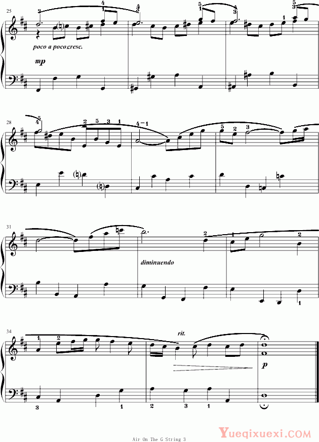 巴哈 Bach, Johann Sebastian Air On The G String(G弦之歌) 钢琴谱