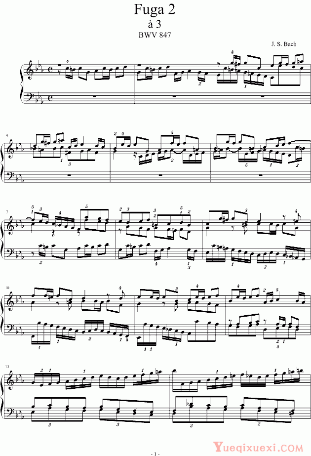 巴哈 Bach, Johann Sebastian C小调赋格 BWV847 (指法)