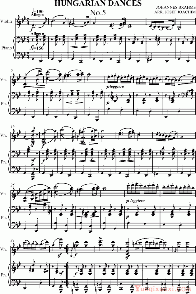 勃拉姆斯 Brahms 小提琴 匈牙利舞曲第五号