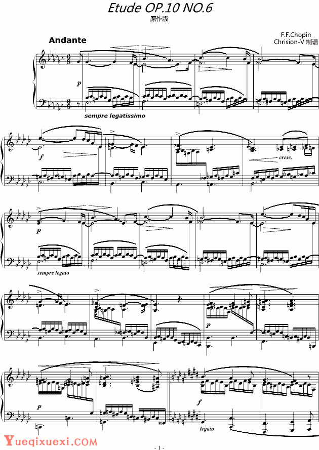 chopin《肖邦练习曲-Etude OP.10 NO.6》钢琴谱