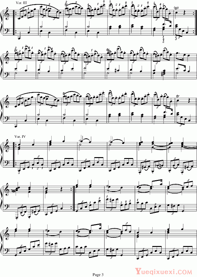 莫扎特 小星星变奏曲K.265(有指法)