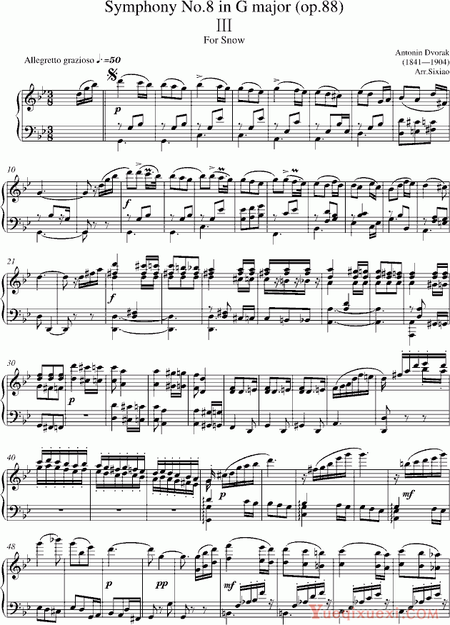 德沃夏克 德沃夏克第8交响曲第3乐章 钢琴谱