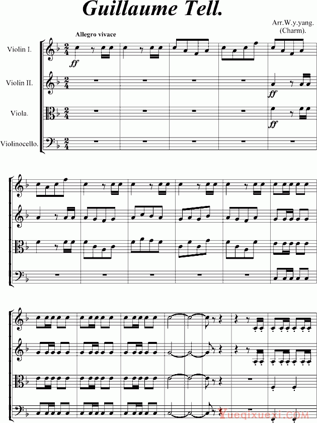 罗西尼 《威廉退尔》弦乐四重奏 钢琴谱