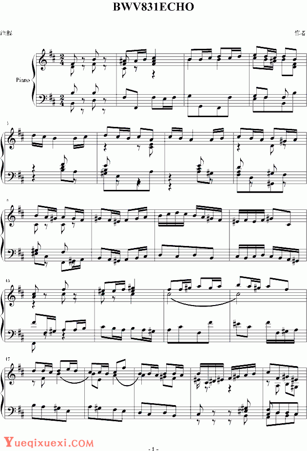 雅克·奥芬巴赫 BWV831ECHO 钢琴谱