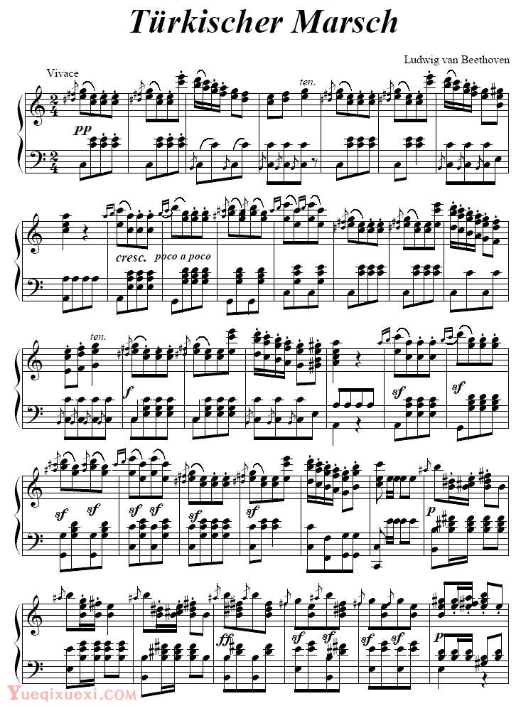 贝多芬-beethoven 土耳其进行曲 Turkish March 钢琴名人名曲谱