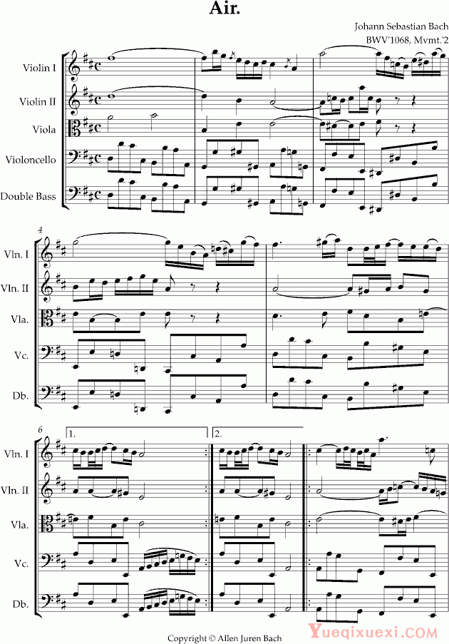 巴哈 Bach Johann Sebastian g弦之歌原版钢琴谱