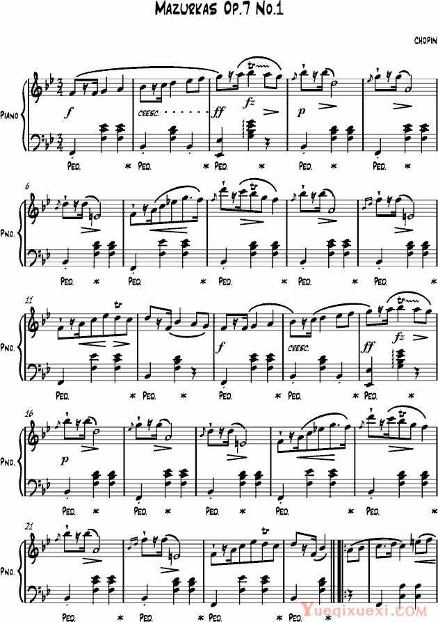 肖邦 chopin Mazurkas Op 7 No 1 钢琴谱