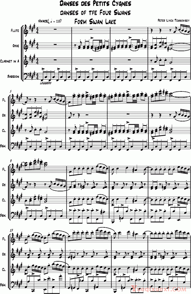 柴科夫斯基 Peter Ilyich Tchaikovsky 《四小天鹅舞曲》木管四重奏