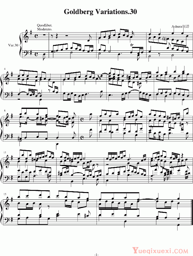 巴赫P.E.Bach 哥德堡变奏曲第30变奏.终曲  钢琴谱